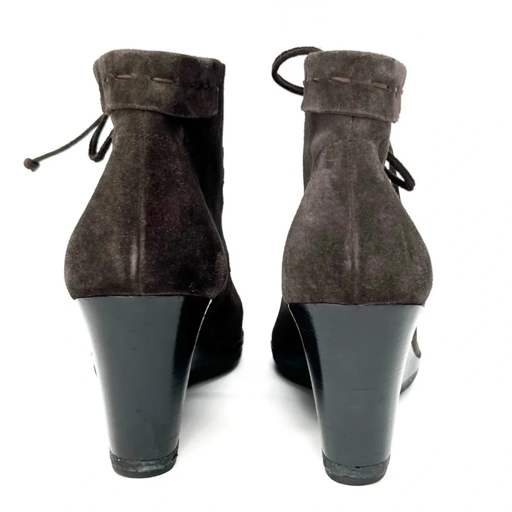 Via Spiga Mirren Ankle Boots Olive Brown Suede Wedge Heel Laced Women’s Size 8.5